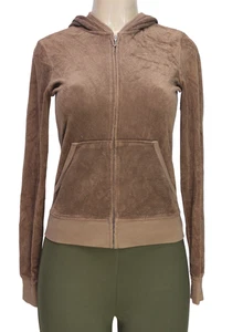 Giacca donna vintage Juicy Couture con cappuccio manica lunga marrone spugna taglia S - Foto 1 di 7