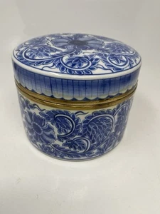 Raro tailandés grande azul blanco cerámica oro Tim contenedor con tapa tarro Tailandia - Imagen 1 de 9