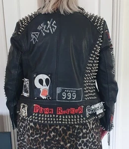 Real Leather Vintage Punk Biker Jacket Female Size 14 - Picture 1 of 24