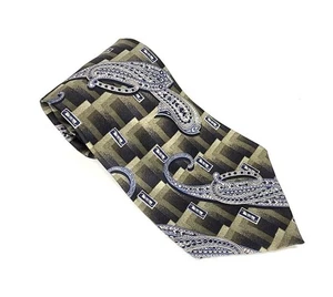100 % Seide Krawatte Barrington - Armeegrün mit geometrischem und blauem Pasley-Druck - Bild 1 von 4