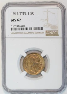 1913 Type 1  Silver Buffalo Nickel MS 62 NGC 5C US COIN - Picture 1 of 4