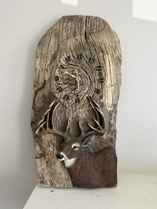 Rustic Deer Head Wall Clock – Faux Wood – Hunting Cabin Lodge Decor – Untested - Picture 1 of 9