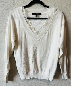 White House Black Market Ivory Sweater with Lace Detail Size XS - Picture 1 of 9
