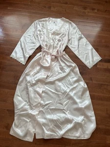 Oscar de la Renta Vintage Satin Lace Long Pink Robe  Size M - Picture 1 of 4