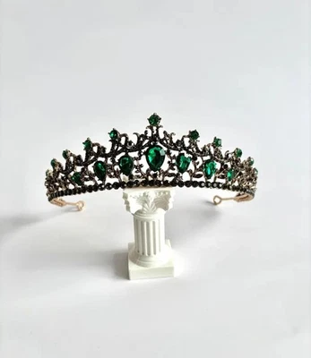 14K Yellow Gold Diamond and Emerald Gothic Crown Bridal Tiara - Image 1 of 4
