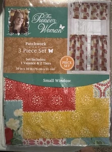 The Pioneer Woman Floral Patchwork 3 Piece Curtain and Valance Set Small Window - Picture 1 of 10