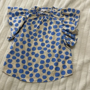 ces femme Blue And Cream Ruffled Sleeve Tank Top Size L - Picture 1 of 6