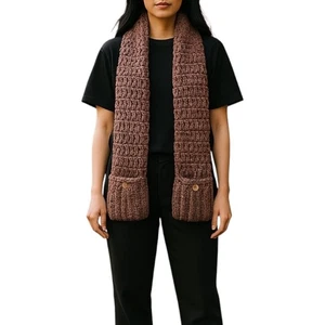 Handgestrickt Oma Wollmischung weich Grob Mauve langer Schal mit Taschen Boho kuschelig - Bild 1 von 10