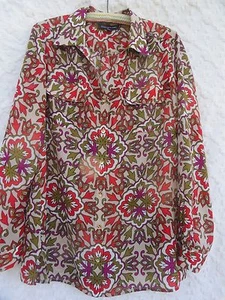 Camicetta firmata Jones New York Misses L poli marrone verde rosso multicolore come nuova - Foto 1 di 8