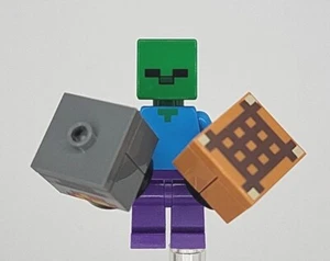 LEGO MINECRAFT ZOMBIE MINIFIGURE min010 USED w/FURNACE & CRAFTING TABLE MOB ARMY - Picture 1 of 3
