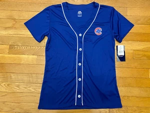 NEW Sz S WOMENS Chicago Cubs Majestic Short Sleeve Jersey Shirt Blue - Picture 1 of 4