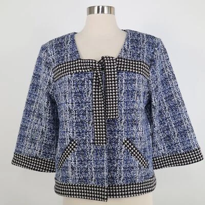 Jaqueta CAbi Blazer Reina 21 Club M Média Tweed Azul Preto Branco Gravata #5294 - Imagem 1 de 4
