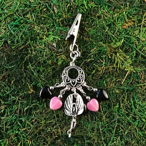 HOTI Black Pink Glass Heart Fairy Charm Angel Pendant Roach Clip It Card Grabber - Picture 1 of 4