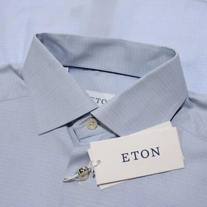 Eton NWD Dress Shirt Size 38 15 Contemporary Fit in Blue/Yellow Cotton Blend - Picture 1 of 12