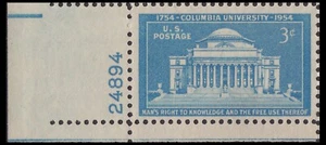 US 1029 Columbia University 3c plate single LL 24894 MNH 1954 - Picture 1 of 1