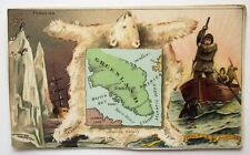 1889 Greenland Antique Map Arbuckle Trade Card Arctic Danish America Polar Bear