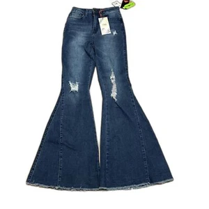 NWT YMI Gigi Fit Denim Collection Deconstructed Knee Flared Jeans Size 5 - Picture 1 of 8