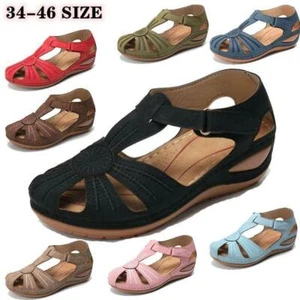 Sandalias de cuña con plataforma para mujer Verano Damas Punta redonda Gancho y bucle Zapatos informales - Imagen 1 de 22
