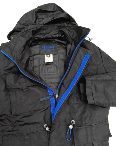 Versace Jeans Couture Giacca Uomo Nero Made In Italy Cappotto Cappuccio Zip Taglia XL
