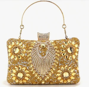 ABENDTASCHE - Gold mit Goldschmuck Strass Goldgriff 048B - Bild 1 von 9