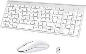 Tastatur und Maus Kabellos 2,4GHz Set Silber QWERTZ Dünn für PC Computer C87 - Bild 1 von 7