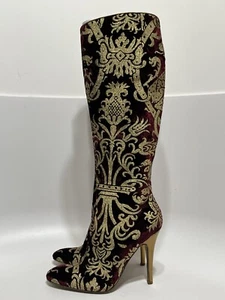 VTG ROBERTO CAVALLI AW2004 BURGUNDY VELVET BOOTS 39 - Picture 1 of 14