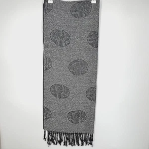 Pashmina Mujer Grande Rectangular Bufanda Envoltura Gris Negro Medallón Flecos Seda - Imagen 1 de 8