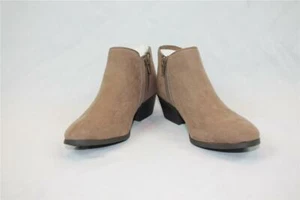 NIB Style & Co Taupe Medium Beige Faux Suede Side Zip Bootie Stacked Heel Sz 6 M - Picture 1 of 8
