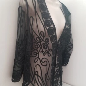 Smart stilvolle hübsche Engel Marke schwarz Seide bestickt Mesh Jacke Gr. S Neu mit Etikett - Bild 1 von 13
