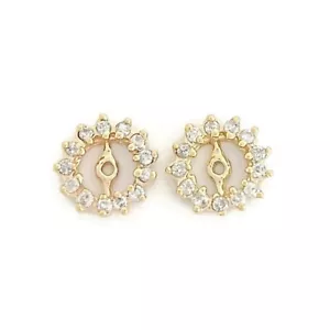 Round Diamond Halo Earring Jackets Enhancers 14K Yellow Gold for 1.00 CTW Studs - Picture 1 of 7