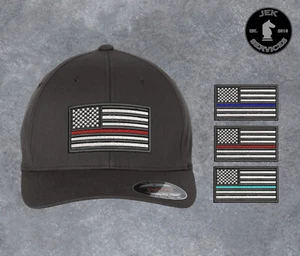 Thin Line Flag Embroidered Flexfit Hat (L/XL) Dark Gray (Select your line color) - Picture 1 of 1