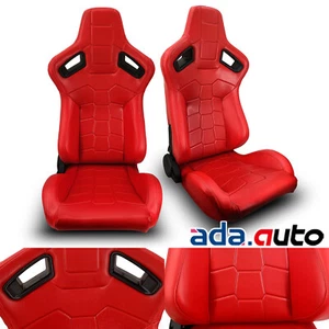 All Red PVC Leather Sport Racing Bucket Seats w/Sliders Left&Right Pair - Picture 1 of 7