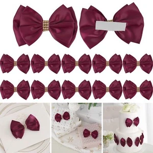 12 Count 4" Dark Red Burgundy Satin Ribbon Bow Rhinestone Valentine Gift Wrap - Picture 1 of 9