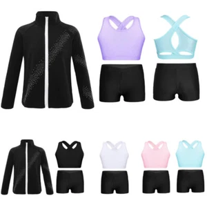 Kids Girls Sports Set Gym Tracksuit Training Outfits Workout Activewear Leotard - Picture 1 of 41