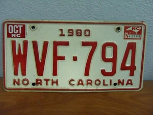 1980 NORTH CAROLINA NC STAMPED LICENSE PLATE # WVF-794 ORIGINAL - Picture 1 of 4