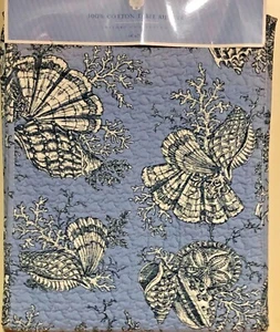 Coastal Quilted Cotton Table Runner Blue & White Shells Reverses to Stripe NEW - Picture 1 of 6