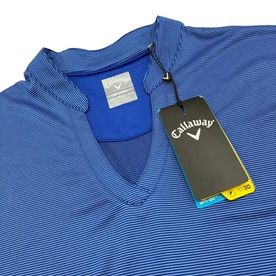 Polo Callaway Golf Mujer Cuello Hoja Rayas Azules XXL Elastizado UPF-30 *NUEVO CON ETIQUETAS* Foto 1 de 4