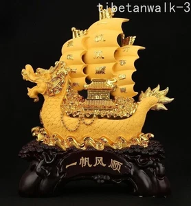 Statua barca drago vela liscia cinese feng shui artigianale decorazione casa stanza - Foto 1 di 2
