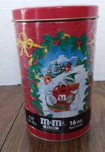M&M 1993 Christmas Theme Tin Plain Flavored Seasons Greetings - Picture 1 of 12
