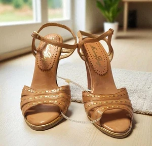 Vintage Made in Brazil Tan Woven Leather High Heels Size 8.5 – Damaged Heel - Picture 1 of 21