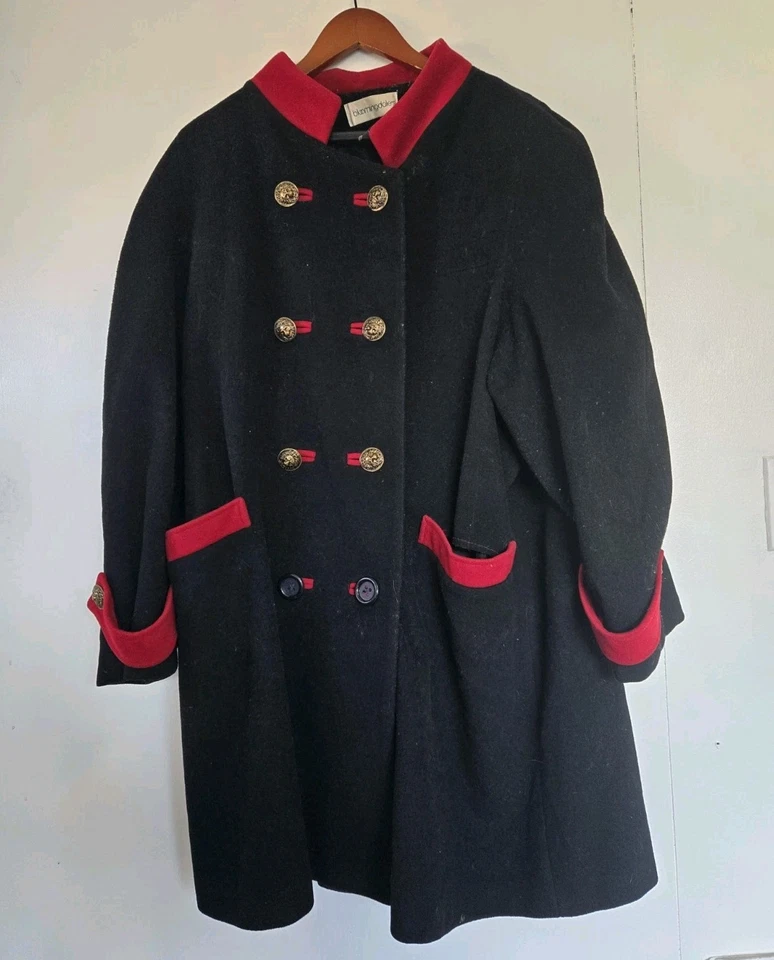 Abrigo De Colección Bloomingdales Mujer XL Negro 100% Lana Abrigo Dinero Antiguo Silencioso Lujo Foto 1 de 4
