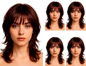 1/2/5 Pk WOMEN MEDIUM BROWN WIG LADIES COSPLAY WIGS For Lady Shoulder LENGTH - Picture 1 of 5
