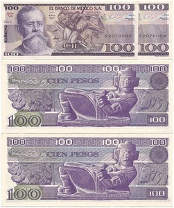 MEXICO 3-25-82 CRISP UNCIRCULATED 2 Pieces "100 Pesos" Notes SEQUENTIAL SERIALS - Picture 1 of 4