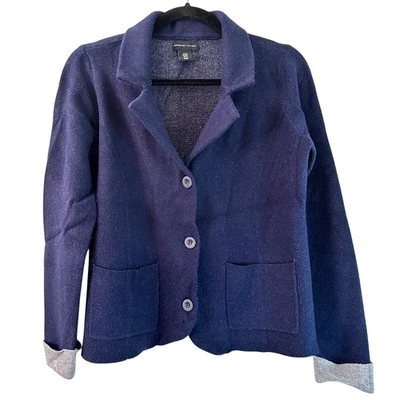 Adrienne Vittadini Blue Blazer Sz Medium Womens Felt Collar Short Soft Academia - Image 1 of 4