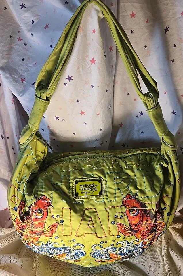Винтажный Y2K Ed Hardy сумочки сумка California выстеганная Koi рыбы сумочка Дамская сумка светло-синий - Изображение 1 из 4