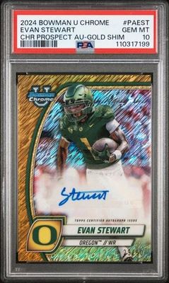 2024 Bowman University Chrome Auto Evan Stewart #PAEST Gold Shimmer PSA 10 - Image 1 of 2