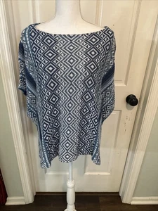 Poncho suéter para mujer Lauren Ralph Lauren azul Ikat talla grande mezcla de lino - Imagen 1 de 12