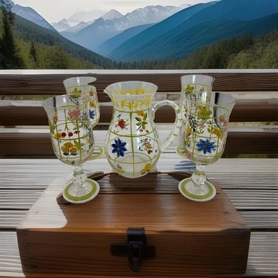 Jarra Tracy Porter pintada a mano y 4 vasos a juego Foto 1 de 4