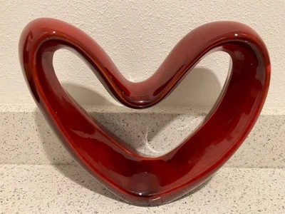 Modern Abstract Glossy Ceramic Porcelain Red Heart Sculpture 9.5” Tall 12” Wide - Image 1 of 4