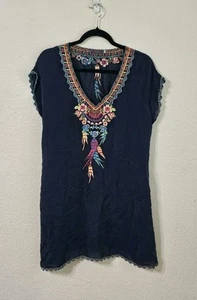 Johnny Was Dress Womens S Floral Embroidered Short Sleeve V Neck Pullover - Picture 1 of 12